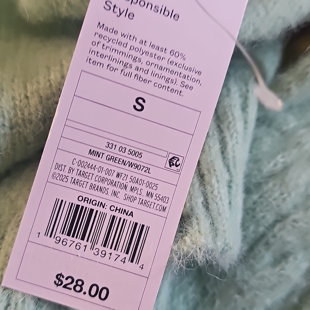 Wild Fable Women's One Shoulder Tie Cable Pullover Sweater Mint Green - Picture 6 of 7